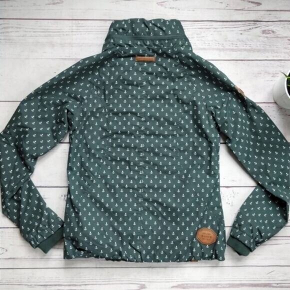 NWT NAKETANO Anchor Print Dark Green High Collar Zip Up Fall Jacket S - Picture 6 of 8